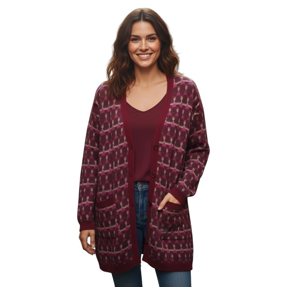 LOGO Geometric Long Cardigan Sweater - Picture 1 of 9